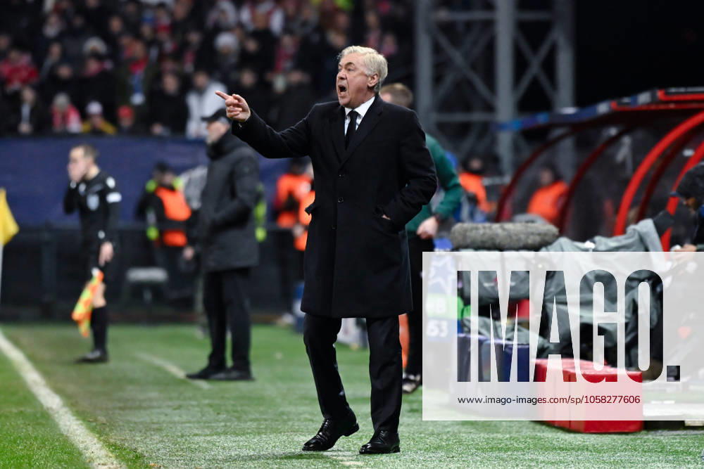 Carlo Ancelotti ( Real Madrid coach ) during the UEFA Champions League match between Stade Brestois 29 and Real Madrid CF at Stade de Roudourou on January 29 , 2025 in Guingamp, France. ( Photo by Dante Badano PsnewZ ) -