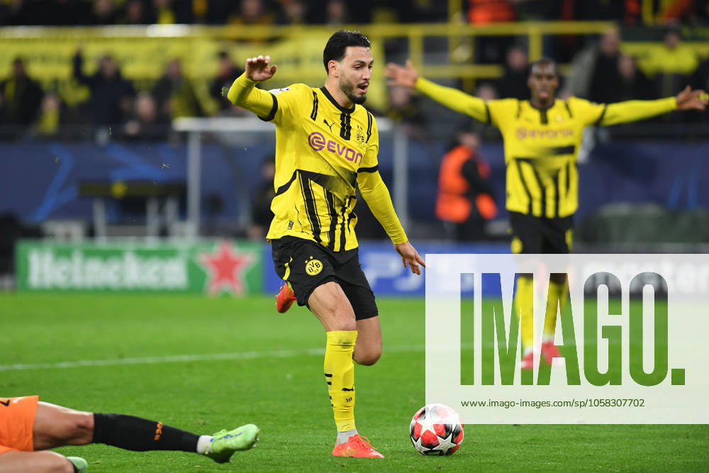 Ramy Bensebaini Borussia Dortmund scores his teams third goal during the UEFA Champions League 2024 25 League Phase MD8 match between Borussia Dortmund and FC Shakhtar Donetsk, SIGNAL IDUNA PARK on January 29, 2025 in Dortmund, Germany, Germany Photo by Ralf Treese DeFodi Images Ramy Bensebaini Borussia Dortmund scores his teams third goal during the UEFA Champions League 2024 25 League Phase MD8 match between Borussia Dortmund and FC Shakhtar Donetsk at Signal Iduna Park on January 29, 2025 in Dortmund, Germany Photo by Ralf Treese DeFodi Images Defodi 521 BVBDON20250129 153 Defodi-521