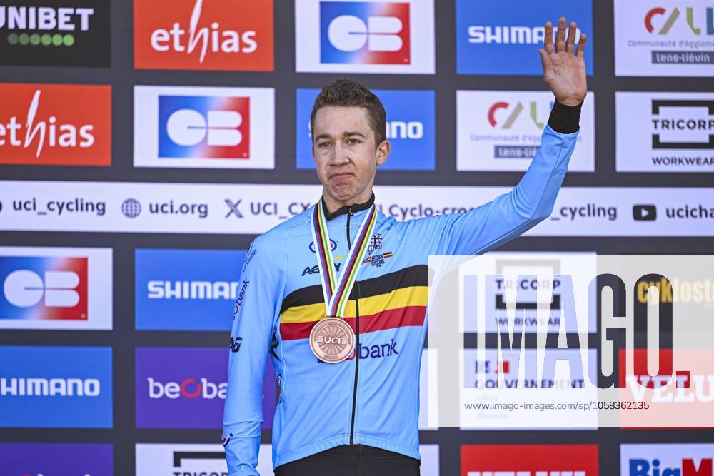 2025 UCI Cyclo-Cross WC - Men Under 23 LIEVIN, FRANCE - FEBRUARY 01 : Michels Jente (BEL) on the podium during the 2025 UCI Cyclo-Cross World Championships for Men Under 23 on February 01, 2025 in Lievin, France, 01 02 2025 Lievin France