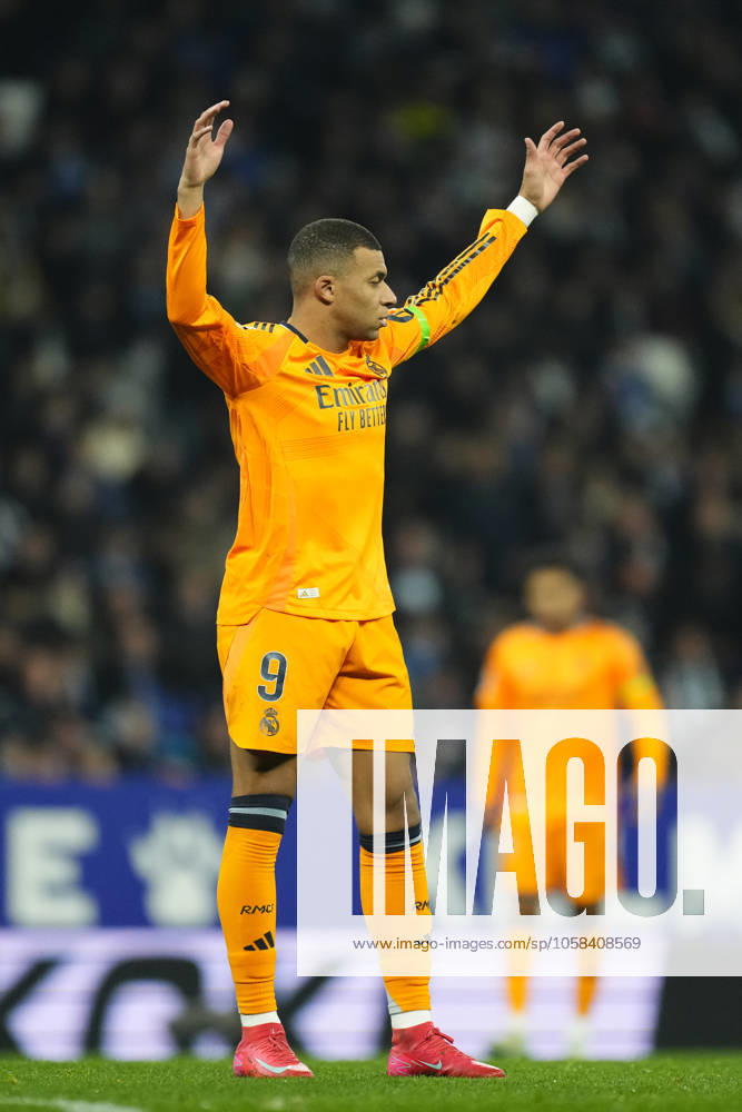RCD Espanyol de Barcelona v Real Madrid CF - La Liga EA Sports Kylian Mbappe centre-forward of Real Madrid and France reacts during the LaLiga match between RCD Espanyol de Barcelona and Real Madrid CF at RCDE Stadium on February 1, 2025 in Barcelona, Spain. Barcelona Spain