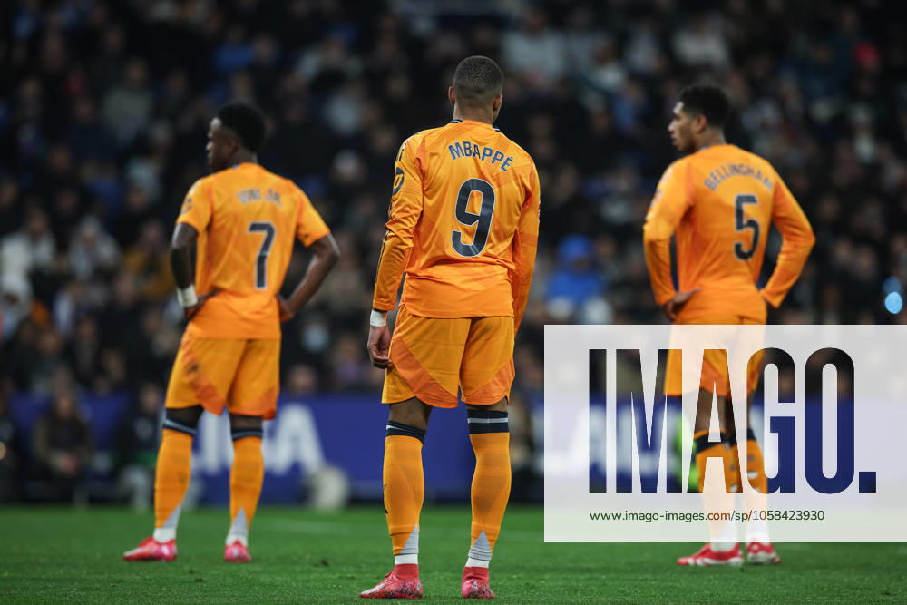 RCD Espanyol de Barcelona v Real Madrid CF - La Liga EA Sports Kylian Mbappe, Vinicius Jr, and Jude Bellingham of Real Madrid participate in the La Liga EA Sports 2024 25 match between RCD Espanyol and Real Madrid at RCD Stadium in Barcelona, Spain, on February 1, 2025. Cornella Spain