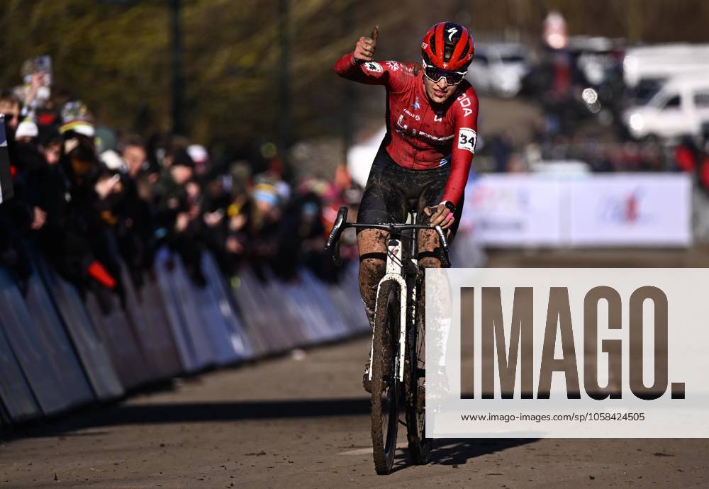 Luxembourgian Marie Schreiber crosses the finish line at the U23 women competition of the UCI cyclocross World Championship, WM, Weltmeisterschaft in Lievin, France, Sunday 02 February 2025. The world championships are taking place from 31 January until 02 February. JASPERxJACOBS x111639967x