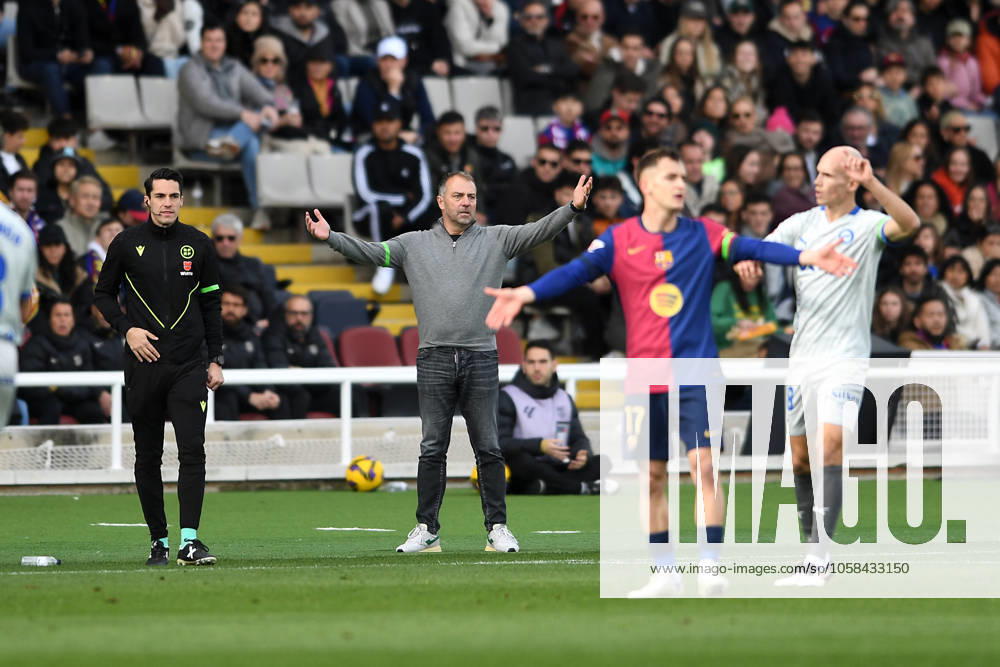 FC Barcelona, Barca v DEPORTIVO ALAVES. OLIMPIC STADIUM LLUIS COMPANYS. MONTJUIC,BARCELONA. February 2,2025 FC BARCELONA vs DEPORTIVO ALAVES. February 2, 2025 Hansi Flick head coach of FC Barcelona reacts during the match between FC Barcelona and Deportivo Alaves corresponding to the twenty two day of La Liga EA Sports at Olimpic Stadium Lluis Companys of Montjuic in Barcelona, Spain. Barcelona ESP