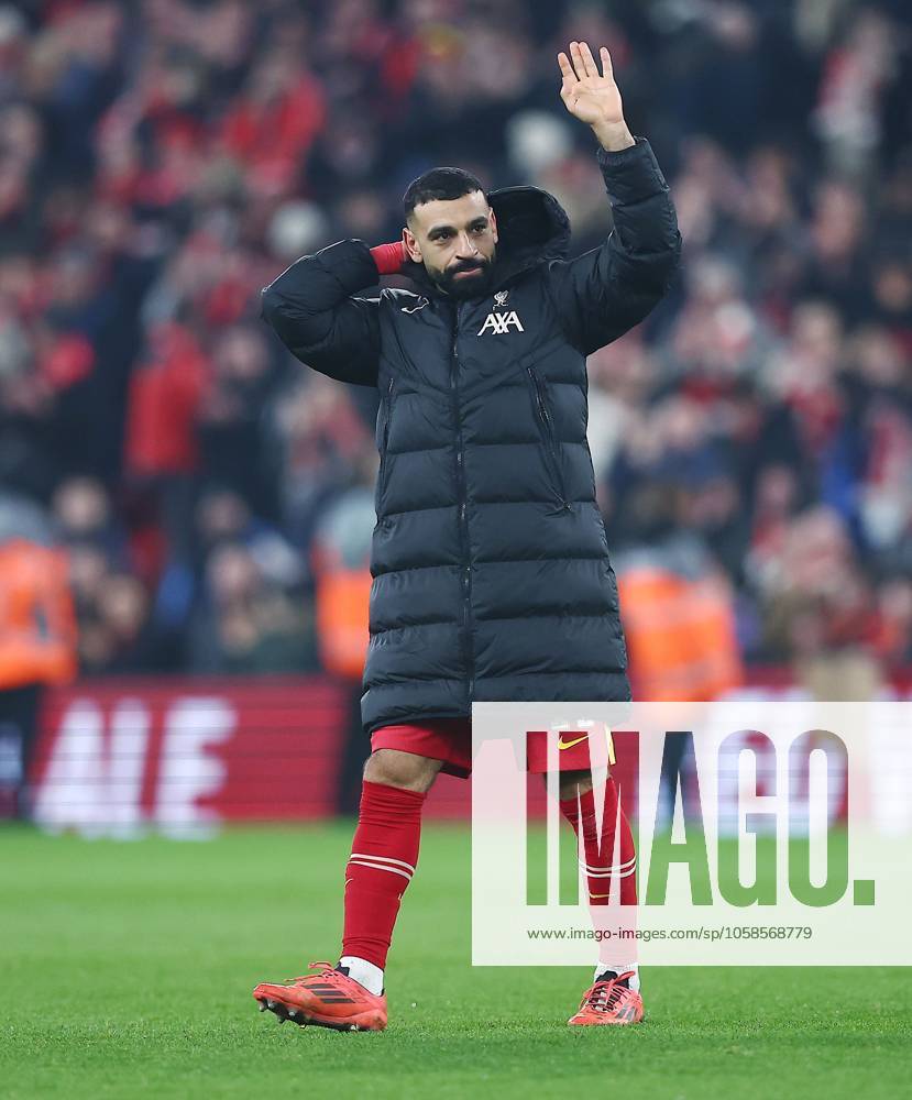 Mohamed Salah of Liverpool thanks the fans at the end of the match Liverpool v Tottenham Hotspur, EFL Carabao Cup, Semi Final, Second Leg, Football, Anfield, Liverpool, UK - 06 Feb 2025