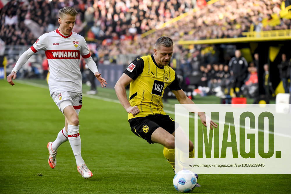 Chris Führich VfB Stuttgart and Julian Ryerson Borussia Dortmund gestures during the Bundesliga 1 match between Borussia Dortmund and VfB Stuttgart, SIGNAL IDUNA PARK on February 08, 2025 in Dortmund, Germany, Germany Photo by Max Maiwald DeFodi Images Chris Führich VfB Stuttgart and Julian Ryerson Borussia Dortmund gestures during the Bundesliga match between Borussia Dortmund and VfB Stuttgart at Signal Iduna Park on February 8, 2025 in Dortmund, Germany Photo by Max Maiwald DeFodi Images DFL regulations prohibit any use of photographs as image sequences and or quasi video Photo by Max Maiwald DeFodi Images Defodi 067 BVBVFB20250208 078 Defodi-067 DFL regulations prohibit any use of photographs as image sequences and or quasi-video.
