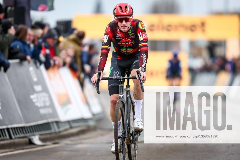 Belgian Michael Vanthourenhout crosses the finish line at the men elite race of the Noordzeecross cyclocross cycling event in Middelkerke, the eighth and last race of the Superprestige competition on Saturday 08 February 2025. DAVIDxPINTENS x111993585x