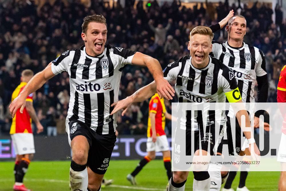 ALMELO, Stadium Asito, 08-02-2025 , season 2024 2025 , Dutch Eredivisie Football during the match Heracles - Go Ahead Eagles Heracles Almelo player Damon Mirani scores Heracles Almelo player Brian De Keersmaecker Heracles Almelo player Luka Kulenovic Heracles - Go Ahead Eagles x27758721x