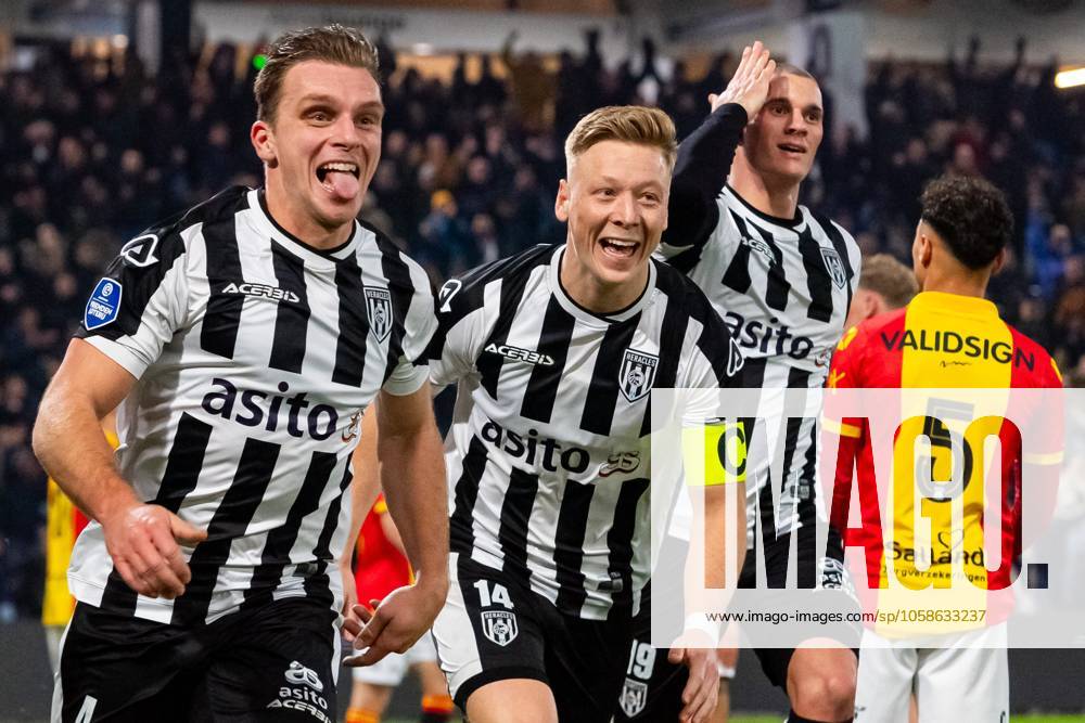 ALMELO, Stadium Asito, 08-02-2025 , season 2024 2025 , Dutch Eredivisie Football during the match Heracles - Go Ahead Eagles Heracles Almelo player Damon Mirani scores Heracles Almelo player Brian De Keersmaecker Heracles Almelo player Luka Kulenovic Heracles - Go Ahead Eagles x27758754x