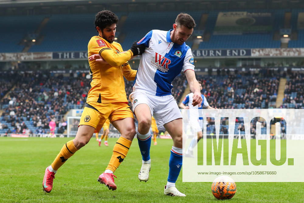 Emirates FA Cup Fourth Round Blackburn Rovers v Wolverhampton Wanderers Goncalo Guedes of Wolverhampton Wanderers and Dominic Hyam of Blackburn Rovers battle for the ball during the Emirates FA Cup Fourth Round Blackburn Rovers vs Wolverhampton Wanderers at Ewood Park, Blackburn, United Kingdom, 9th February 2025 (Photo by Gareth Evans News Images) Blackburn Ewood Park Lancashire United Kingdom