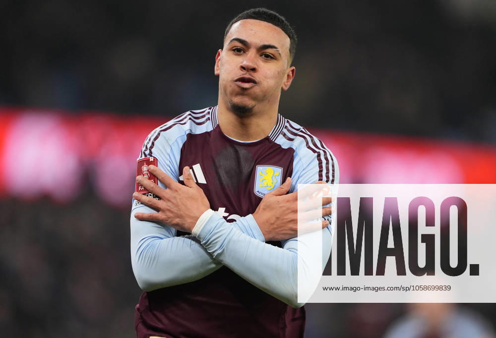 Morgan Rogers of Aston Villa celebrates scoring the 2nd goal during the FA Cup 4th round match between Aston Villa and Tottenham Hotspur at Villa Park, Birmingham, England on 9 February 2025.