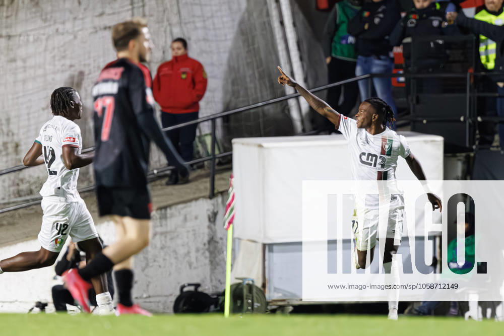 Chico Banza seen celebrating after scoring goal during Liga Portugal game between teams of CF Estrela Amadora and SL Benfica at Estadio Jose Gomes (Maciej Rogowski) Amadora Estadio Jose Gomes Portugal