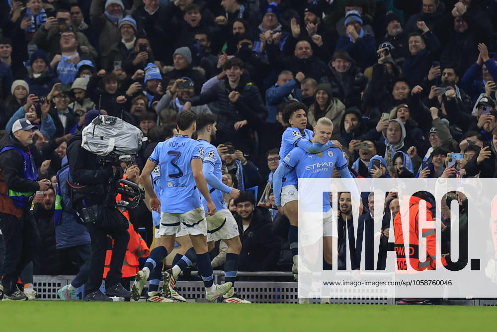 Manchester City v Real Madrid Champions League 11 02 2025. Erling Haaland (9) of Manchester City celebrates scoring to make it 2-1 during the Champions League match between Manchester City and Real Madrid at the Etihad Stadium, Manchester, England on 11 February 2025. Manchester Etihad Stadium Manchester England Editorial use only ,