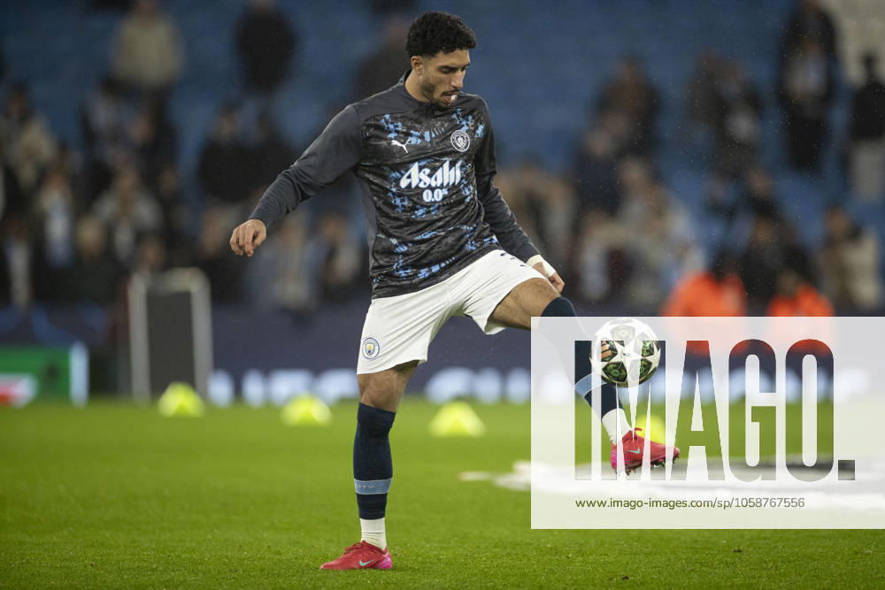 Manchester City v Real Madrid C.F. - UEFA Champions League 2024 25 League Knockout Play-off First Leg Omar Marmoush 7 of Manchester City F.C. warms up before the match during the UEFA Champions League 2024 25 Knockout Phase Play Off 1st Leg match between Manchester City and Real Madrid at the Etihad Stadium in Manchester, England, on February 11, 2025. Manchester Manchester United, ManU Kingdom