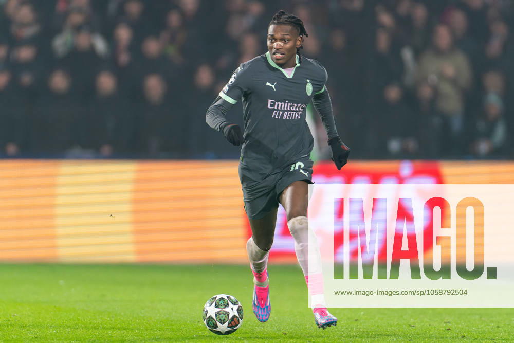 2025-02-12 Feyenoord v AC Milan - UEFA Champions League 2024 25 League Knockout Play-off First Leg ROTTERDAM, NETHERLANDS - FEBRUARY 12: Rafael Leao of AC Milan runs with the ball during the UEFA Champions League 2024 25 League Knockout Play-off First Leg match between Feyenoord and AC Milan at Stadion Feijenoord on February 12, 2025 in Rotterdam, Netherlands. Rotterdam Stadion Feijenoord Netherlands Content not available for redistribution in The Netherlands directly or indirectly through any third parties.