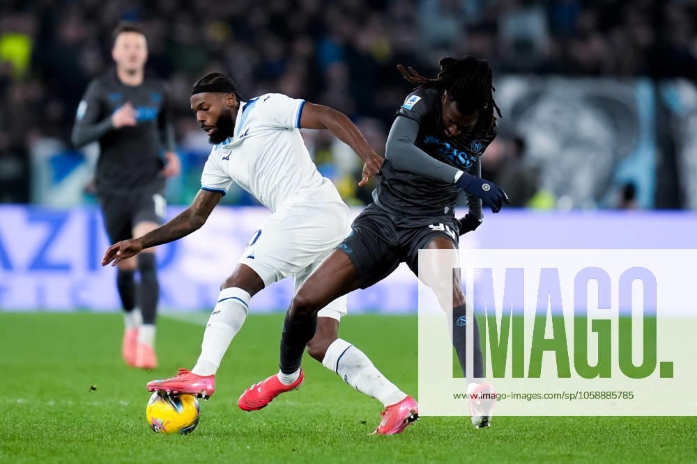SS Lazio v SSC Napoli - Serie A Enilive Nuno Tavares of SS Lazio and Andre-Frank Zambo Anguissa of SSC Napoli compete for the ball during the Serie A Enilive match between SS Lazio and SSC Napoli at Stadio Olimpico on February 15, 2025 in Rome, Italy. Rome Stadio Olimpico Rome Italy