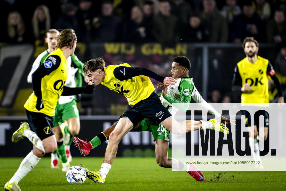 Feyenoord Rotterdam midfielder Givairo Read, NAC Breda forwarder Leo Sauer during the match NAC Feyenoord at the Rat Verlegh stadium for the Dutch Eredivisie season 2024 2025 in BREDA, Netherlands on 15 february 2025, photo by Marcel van Dorst EYE4images DeFodi Images Defodi 746 216347 Defodi-746