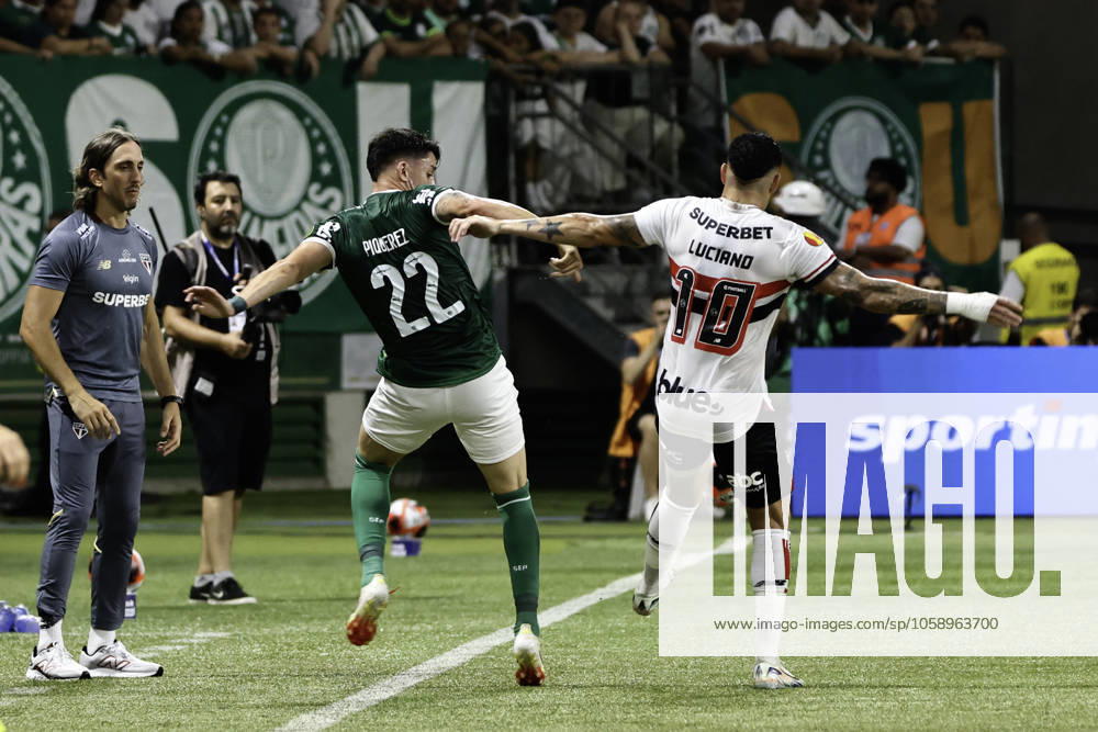 Match between Palmeiras and Sao Paulo for the Sao Paulo championship Sao paulo (sp), 02 16 2025 - paulistao palmeiras vs sao paulo - players piquerez and luciano during the match between palmeiras and sao paulo, valid for the 10th round of the 2025 paulista football championship, on the night of this sunday, february 16, 2025, at allianz parque, in sao paulo-sp (Foto: Leco Viana Thenews2 imago images) SPO