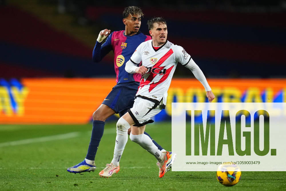 FC Barcelona, Barca Rayo Vallecano. La Liga EA Sports match. Date 24 Lamine Yamal of FC Barcelona and Pep Chavarria of Rayo Vallecano during the La Liga EA Sports match between FC Barcelona and Rayo Vallecano played at Lluis Companys Stadium on February 17, 2025 in Barcelona, Spain. kpng