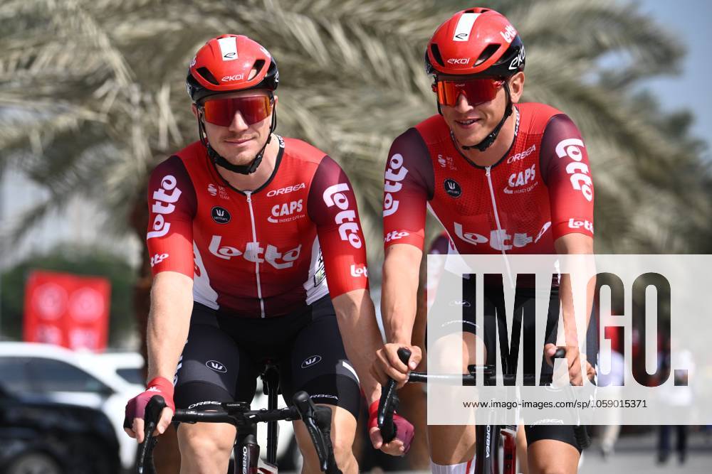 UAE Tour 2025 - Stage 3 JEBEL JAIS, UNITED ARAB EMIRATES - FEBRUARY 19 : De Schuyteneer Steffen (BEL) of Lotto and Taminiaux Lionel (BEL) of Lotto pictured during Stage 3 of the UAE Tour 2025 cycling race with start in Ras Al Khaimah and finish in Jebel Jais (181km) on February 19, 2025 in Jebel Jais, United Arab Emirates, 19 02 2025 Jebel Jais United Arab Emirates