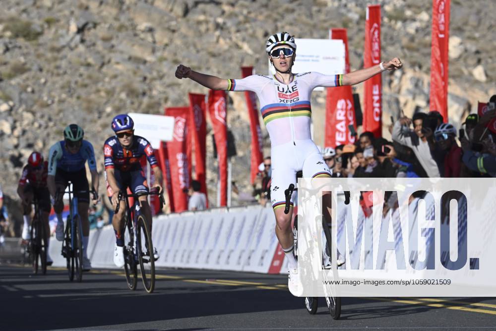UAE Tour 2025 - Stage 3 JEBEL JAIS, UNITED ARAB EMIRATES - FEBRUARY 19 : Pogacar Tadej (SLO) of UAE Team Emirates wins during Stage 3 of the UAE Tour 2025 cycling race with start in Ras Al Khaimah and finish in Jebel Jais (181km) on February 19, 2025 in Jebel Jais, United Arab Emirates, 19 02 2025 Jebel Jais United Arab Emirates