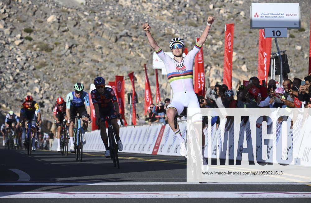 UAE Tour 2025 - Stage 3 JEBEL JAIS, UNITED ARAB EMIRATES - FEBRUARY 19 : Pogacar Tadej (SLO) of UAE Team Emirates wins during Stage 3 of the UAE Tour 2025 cycling race with start in Ras Al Khaimah and finish in Jebel Jais (181km) on February 19, 2025 in Jebel Jais, United Arab Emirates, 19 02 2025 Jebel Jais United Arab Emirates