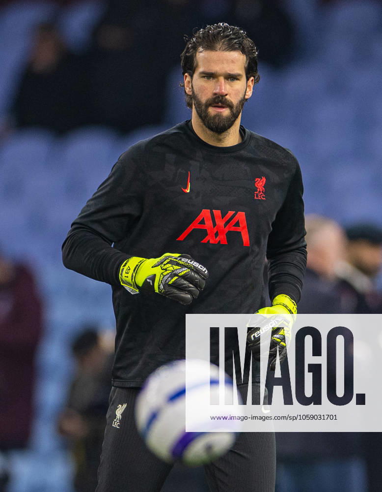 Football - FA Premier League - Aston Villa FC v Liverpool FC BIRMINGHAM, ENGLAND - Wednesday, February 19, 2025: Liverpool s goalkeeper Alisson Becker during the pre-match warm-up before the FA Premier League match between Aston Villa FC and Liverpool FC at Villa Park. (Photo by David Rawcliffe Propaganda) BIRMINGHAM Villa Park WEST MIDLANDS ENGLAND