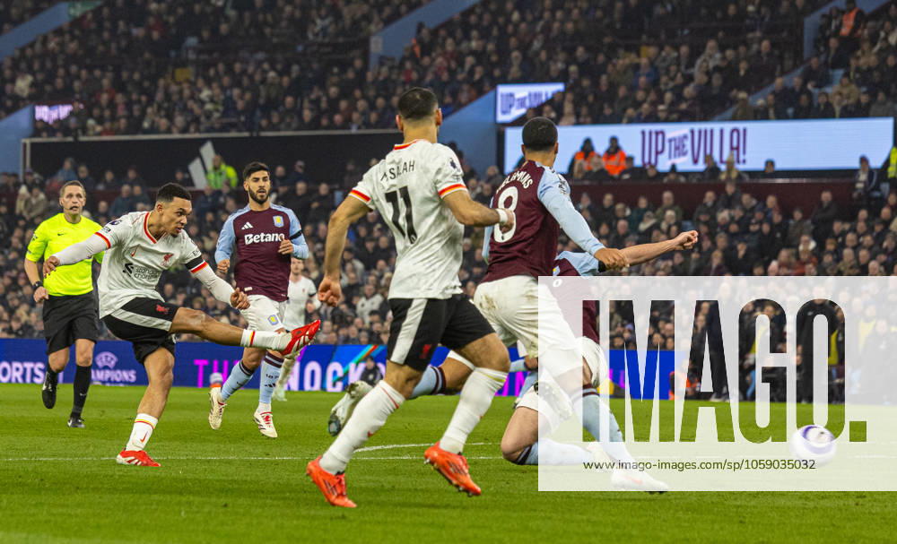 Football - FA Premier League - Aston Villa FC v Liverpool FC BIRMINGHAM, ENGLAND - Wednesday, February 19, 2025: Liverpool s Trent Alexander-Arnold scores his side s second goal during the FA Premier League match between Aston Villa FC and Liverpool FC at Villa Park. (Photo by David Rawcliffe Propaganda) BIRMINGHAM Villa Park WEST MIDLANDS ENGLAND