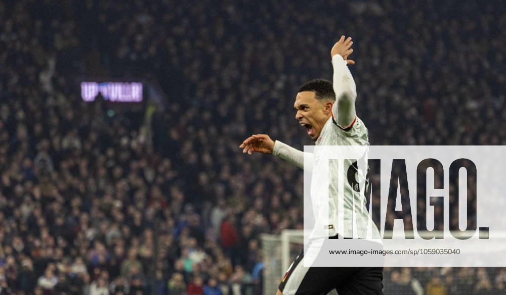 Football - FA Premier League - Aston Villa FC v Liverpool FC BIRMINGHAM, ENGLAND - Wednesday, February 19, 2025: Liverpool s Trent Alexander-Arnold celebrates after scoring his side s second goal during the FA Premier League match between Aston Villa FC and Liverpool FC at Villa Park. (Photo by David Rawcliffe Propaganda) BIRMINGHAM Villa Park WEST MIDLANDS ENGLAND