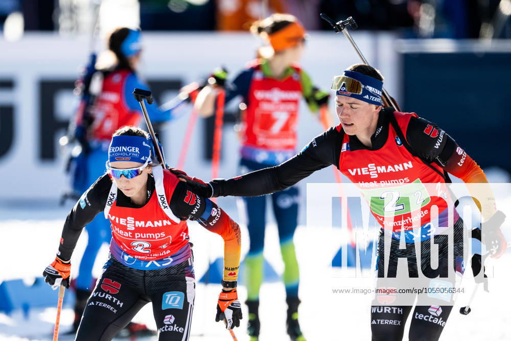 Franziska Preuss of Germany and Justus Strelow of Germany compete in single mixed relay during the IBU Biathlon World Championships on February 20, 2025 in Lenzerheide Photo Petter Arvidson BILDBYRAN kod PA PA0984 bbeng biathlon biathlon biathlon biathlon world championships ibu world championships biathlon world championships relay single mixed relay
