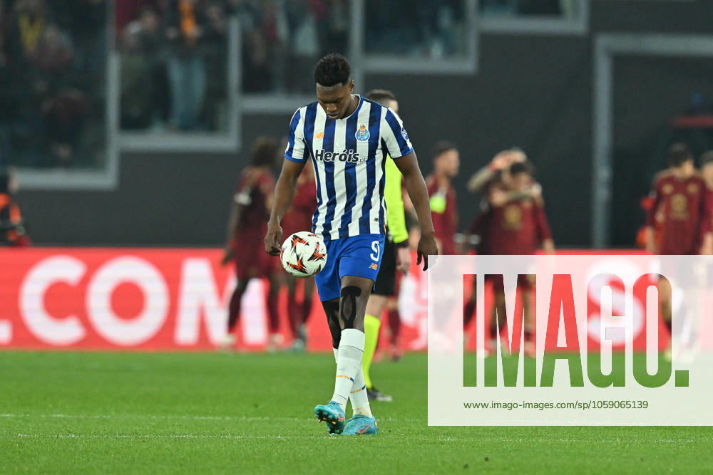 20th February 2025, Stadio Olimpico, Rome, Italy; UEFA Europa League Play Off Football; Roma versus Porto; Samu Omorodion of FC Porto dejected as Paulo Dybala of AS Roma celebrates his goal in the 39th minute for 2-1 ActionPlus12752474 AllShotLive Content restricted for UK based newspaper
