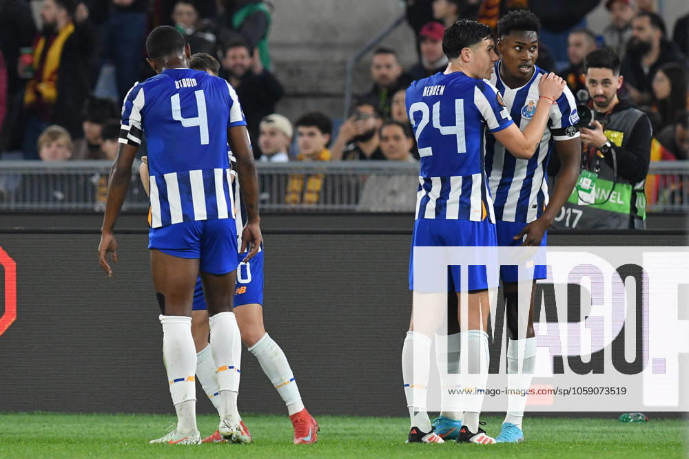 CALCIO - UEFA Europa League - AS Roma vs FC Porto Samu Omorodion of FC Porto celebrates scoring his goal during the Europa League Knockout phase play-offs 2nd leg match between AS Roma v FC Porto at Olympic stadium, Mattia Vian during AS Roma vs FC Porto, Football Europa League match in Rome, Italy, February 20 2025 Rome Italy