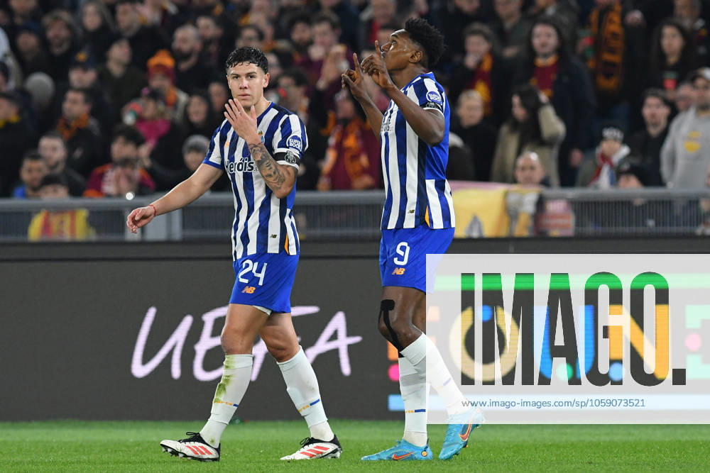 CALCIO - UEFA Europa League - AS Roma vs FC Porto Samu Omorodion of FC Porto celebrates scoring his goal during the Europa League Knockout phase play-offs 2nd leg match between AS Roma v FC Porto at Olympic stadium, Mattia Vian during AS Roma vs FC Porto, Football Europa League match in Rome, Italy, February 20 2025 Rome Italy