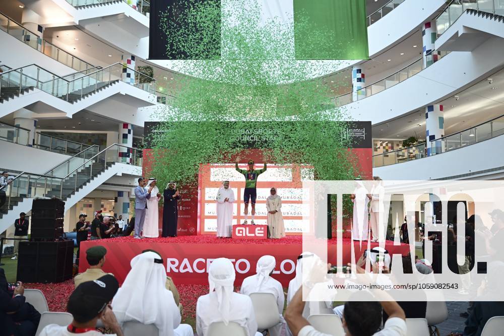 UAE Tour 2025 - Stage 5 DUBAI, UNITED ARAB EMIRATES - FEBRUARY 20 : Milan Jonathan (ITA) of Lidl-Trek pictured with the green jersey during the podium ceremony of Stage 5 of the UAE Tour 2025 cycling race with start in American University in Dubai and finish in Hamdan Bin Mohammed Smart University (160 km) on February 20, 2025 in Dubai, United Arab Emirates, 20 02 2025 Dubai United Arab Emirates