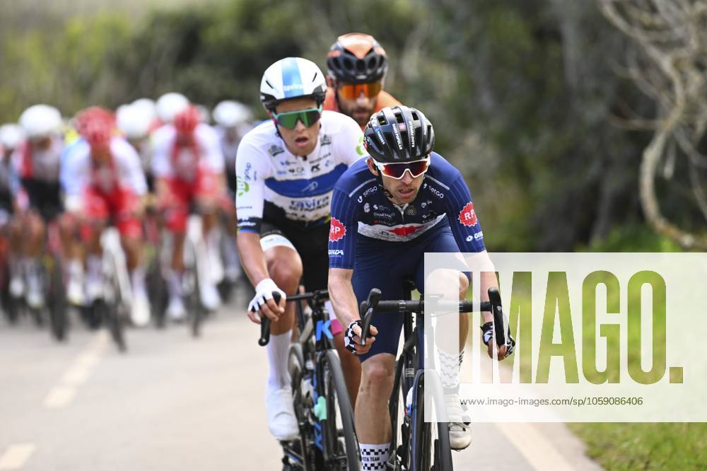 2025 Volta Algarve cycling race - Stage 3 TAVIRA, PORTUGAL - FEBRUARY 21 : Silva Joaquim (POR) of Efapel Cycling, Fonte Cesar (POR) of Radio Popular - Paredes - Boavista, Salgueiro Carlos (POR) of AP Hotels & Resorts Tavira SC Farense during stage 3 of the 51th edition of the Volta Algarve cycling race, with start in Vila Real Santo Antonio and finish in Tavira on February 21, 2025 in Tavira, Portugal, 21 02 2025 ( Motordriver Kenny Verfaillie - Tavira Portugal