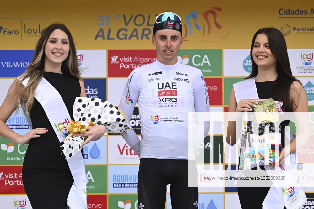 2025 Volta Algarve cycling race - Stage 3 TAVIRA, PORTUGAL - FEBRUARY 21 : Christen Jan (SUI) of UAE Team Emirates pictured with the white jersey during the podium ceremony of stage 3 of the 51th edition of the Volta Algarve cycling race, with start in Vila Real Santo Antonio and finish in Tavira on February 21, 2025 in Tavira, Portugal, 21 02 2025 ( Motordriver Kenny Verfaillie - Tavira Portugal
