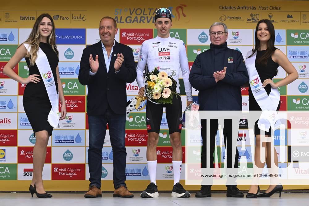2025 Volta Algarve cycling race - Stage 3 TAVIRA, PORTUGAL - FEBRUARY 21 : Christen Jan (SUI) of UAE Team Emirates pictured with the white jersey during the podium ceremony of stage 3 of the 51th edition of the Volta Algarve cycling race, with start in Vila Real Santo Antonio and finish in Tavira on February 21, 2025 in Tavira, Portugal, 21 02 2025 ( Motordriver Kenny Verfaillie - Tavira Portugal