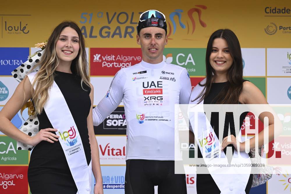 2025 Volta Algarve cycling race - Stage 3 TAVIRA, PORTUGAL - FEBRUARY 21 : Christen Jan (SUI) of UAE Team Emirates pictured with the white jersey during the podium ceremony of stage 3 of the 51th edition of the Volta Algarve cycling race, with start in Vila Real Santo Antonio and finish in Tavira on February 21, 2025 in Tavira, Portugal, 21 02 2025 ( Motordriver Kenny Verfaillie - Tavira Portugal