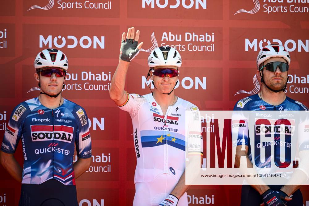 UAE Tour 2025 - Stage 6 ABU DHABI , UNITED ARAB EMIRATES - FEBRUARY 22 : Merlier Tim (BEL) of Soudal Quick-Step on stage before the race during Stage 6 of the UAE Tour 2025 cycling race with start in Abu Dhabi Cycling Club and finish in Abu Dhabi Breakwater (165 km) on February 22, 2025 in Abu Dhabi , United Arab Emirates, 22 02 2025 Abu Dhabi United Arab Emirates