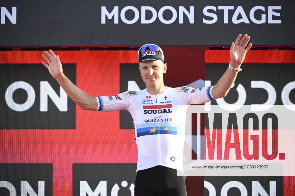 UAE Tour 2025 - Stage 6 ABU DHABI , UNITED ARAB EMIRATES - FEBRUARY 22 : Merlier Tim (BEL) of Soudal Quick-Step on the podium during Stage 6 of the UAE Tour 2025 cycling race with start in Abu Dhabi Cycling Club and finish in Abu Dhabi Breakwater (165 km) on February 22, 2025 in Abu Dhabi , United Arab Emirates, 22 02 2025 Abu Dhabi United Arab Emirates
