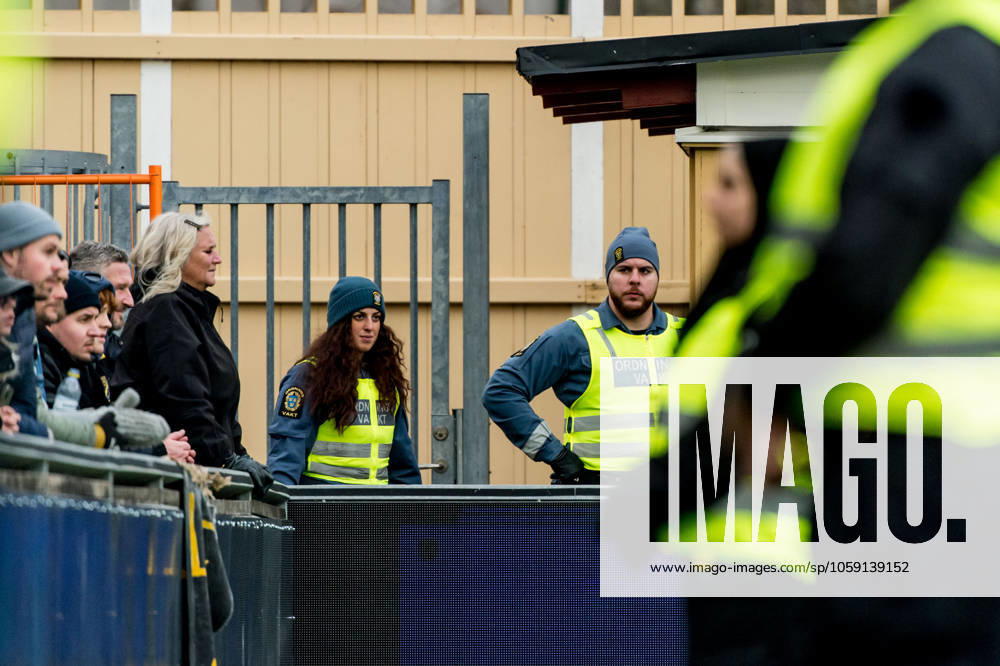 Security guards during the Swedish Cup football match between Trelleborg and AIK on February 22, 2025 in Malmö