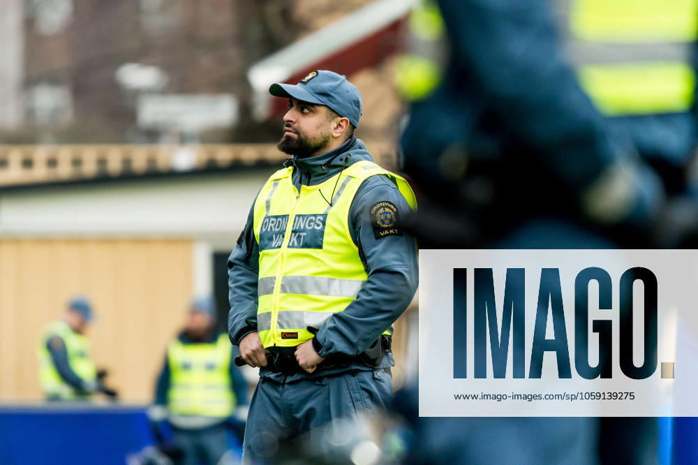 Security guards during the Swedish Cup football match between Trelleborg and AIK on February 22, 2025 in Malmö