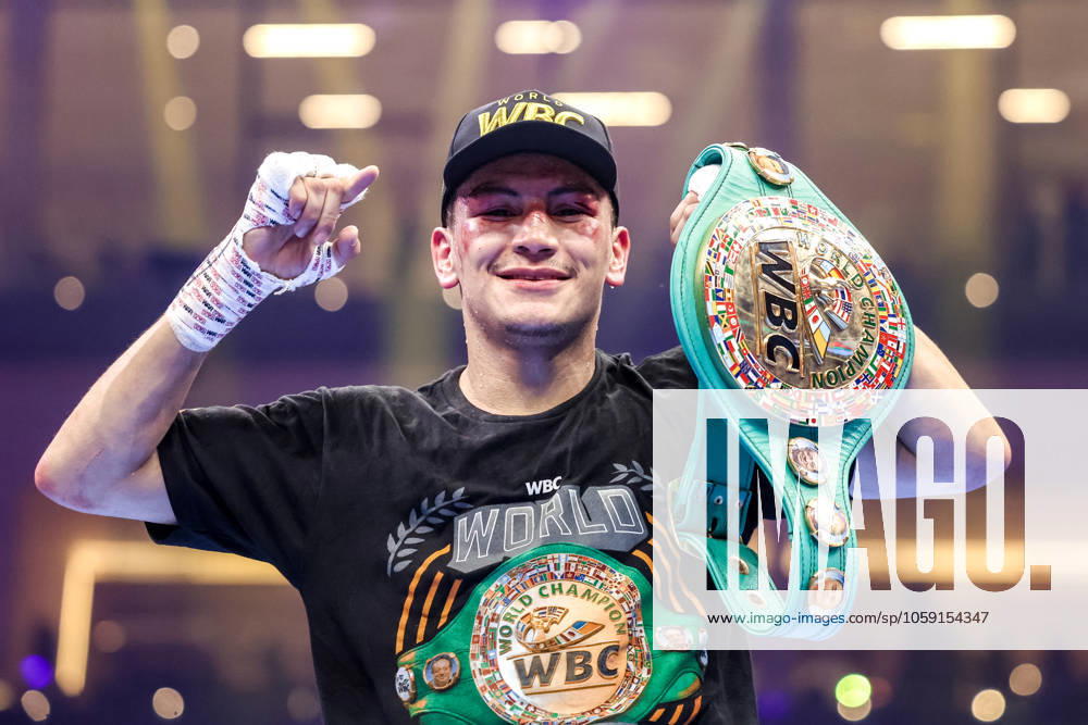 KW08 SAUDI ARABIA, RIYADH - FEBRUARY 22, 2025: The US Vergil Ortiz Jr celebrates winning his Interim WBC World Super Welterweight Title bout against Uzbekistan s Israil Madrimov during a professional boxing night at the Anb Arena (ex. The Venue). Valery Sharifulin TASS 78552319
