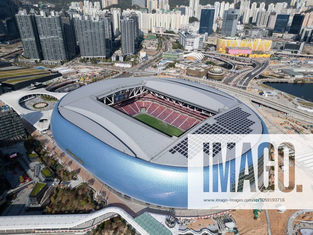 An aerial view of Kai Tak Sports Park main stadium, as today marks the first open-roof event drill involving a crowd of 50,000 people. 04FEB25. SCMP Eugene Lee Hong Kong China