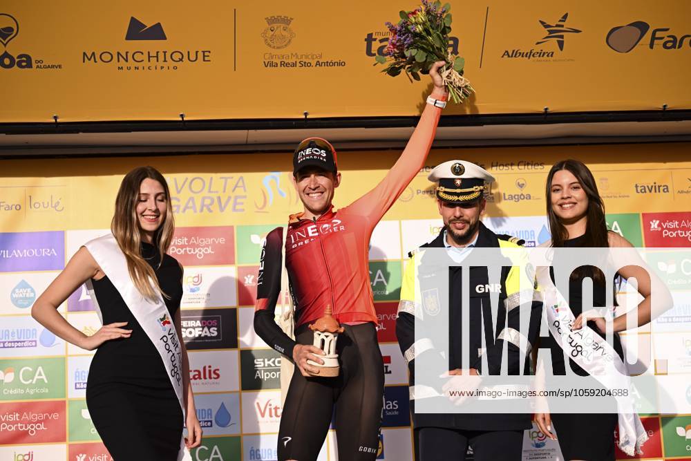 2025 Volta Algarve cycling race - Stage 5 MALHAO, PORTUGAL - FEBRUARY 23 : De Plus Laurens (BEL) of Ineos Grenadiers pictured during the podium ceremony of stage 5, an individual time trial, of the 51th edition of the Volta Algarve cycling race, with start in Salir and finish in Malhao on February 23, 2025 in Malhao, Portugal, 23 02 2025 ( Motordriver Kenny Verfaillie - Malhao Portugal