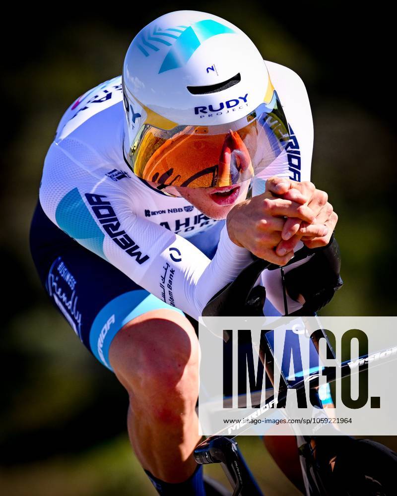 2025 Volta Algarve cycling race - Stage 5 MALHAO, PORTUGAL - FEBRUARY 23 : Olivo Bryan (ITA) of Bahrain Victorious during stage 5, an individual time trial, of the 51th edition of the Volta Algarve cycling race, with start in Salir and finish in Malhao on February 23, 2025 in Malhao, Portugal, 23 02 2025 ( Motordriver Kenny Verfaillie -