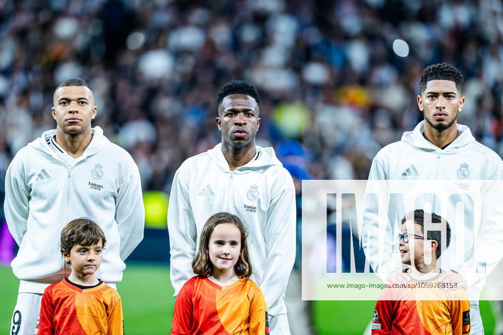 2025 UEFA Champions League, Knockout Phase, Leg 2: Real Madrid vs. Manchester City Kylian Mbappe of Real Madrid, Vinicius Junior of Real Madrid, and Jude Bellingham of Real Madrid in action during the 2025 UEFA Champions League, Knockout Phase, Leg 2: Real Madrid vs. Manchester City match on 19 February 2025, at Estadio Santiago Bernabeu, in Madrid, Spain Madrid Estadio Santiago Bernabeu Spain