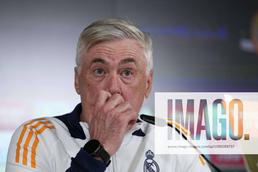 Carlo Ancelotti attends his press conference, PK, Pressekonferenz during the training day of Real Madrid ahead the Spanish Cup, Copa del Rey, football match against Real Sociedad at Ciudad Deportiva Real Madrid on February 25, 2024, in Valdebebas, Madrid, Spain. Valdebebas SPAIN - ZUMArain 20250225_zaa_a181_027