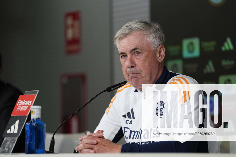 Carlo Ancelotti attends his press conference, PK, Pressekonferenz during the training day of Real Madrid ahead the Spanish Cup, Copa del Rey, football match against Real Sociedad at Ciudad Deportiva Real Madrid on February 25, 2024, in Valdebebas, Madrid, Spain. Valdebebas SPAIN - ZUMArain 20250225_zaa_a181_032