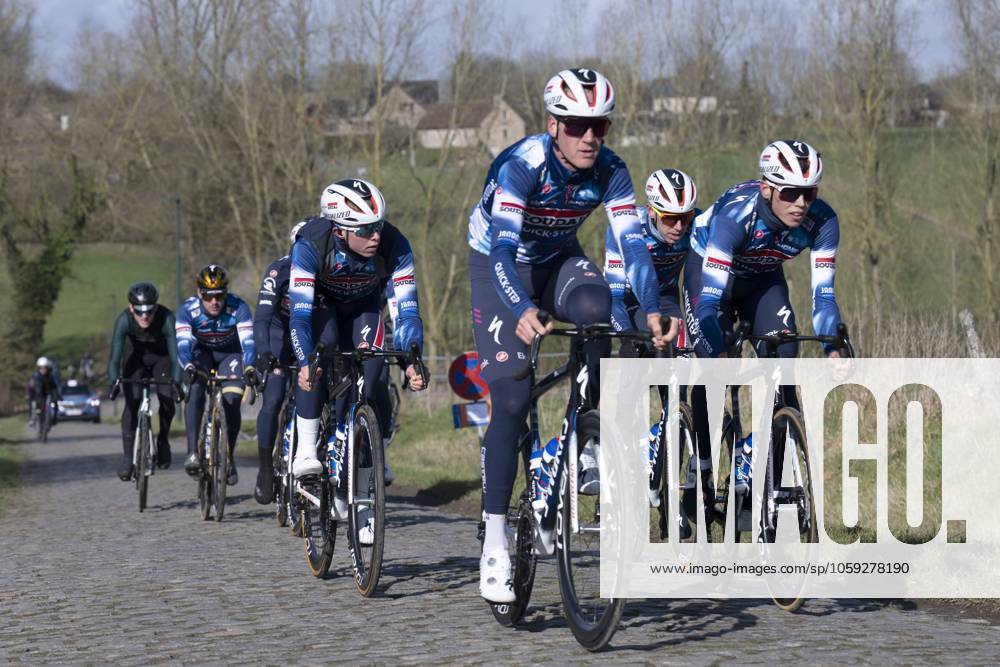 Flanders Classics opening weekend 2025 - training session 26 02 2025 GENT, BELGIUM - FEBRUARY 26 : riders of Soudal - Quick Step pictured during a training session ahead of the Flanders Classics opening weekend with Omloop Het Nieuwsblad and Kuurne Brussel Kuurne on February 26, 2025 in Gent, Belgium, 26 02 2025 Gent Belgium