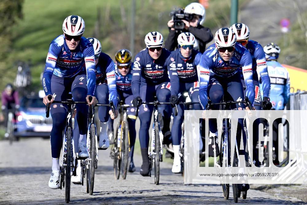 Flanders Classics opening weekend 2025 - training session 26 02 2025 GENT, BELGIUM - FEBRUARY 26 : riders of Soudal - Quick Step pictured during a training session ahead of the Flanders Classics opening weekend with Omloop Het Nieuwsblad and Kuurne Brussel Kuurne on February 26, 2025 in Gent, Belgium, 26 02 2025 Gent Belgium